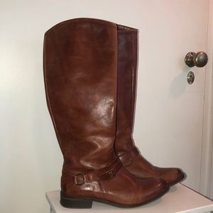 Hinge Women's Dakotah Tall Riding Boot Size 8.5 Cognac Brown Leather Boho Chic
